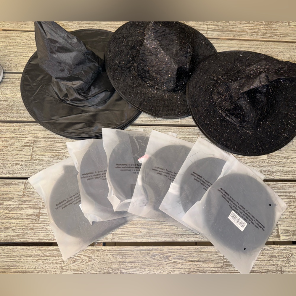 Set of 14 Halloween Costume Black Witch Hats Set for Decorating or Wear